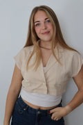 Mouwloze blazer top met enkele knoopsluiting Beige