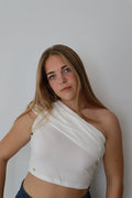 Mouwloze crop top met asymmetrisch design