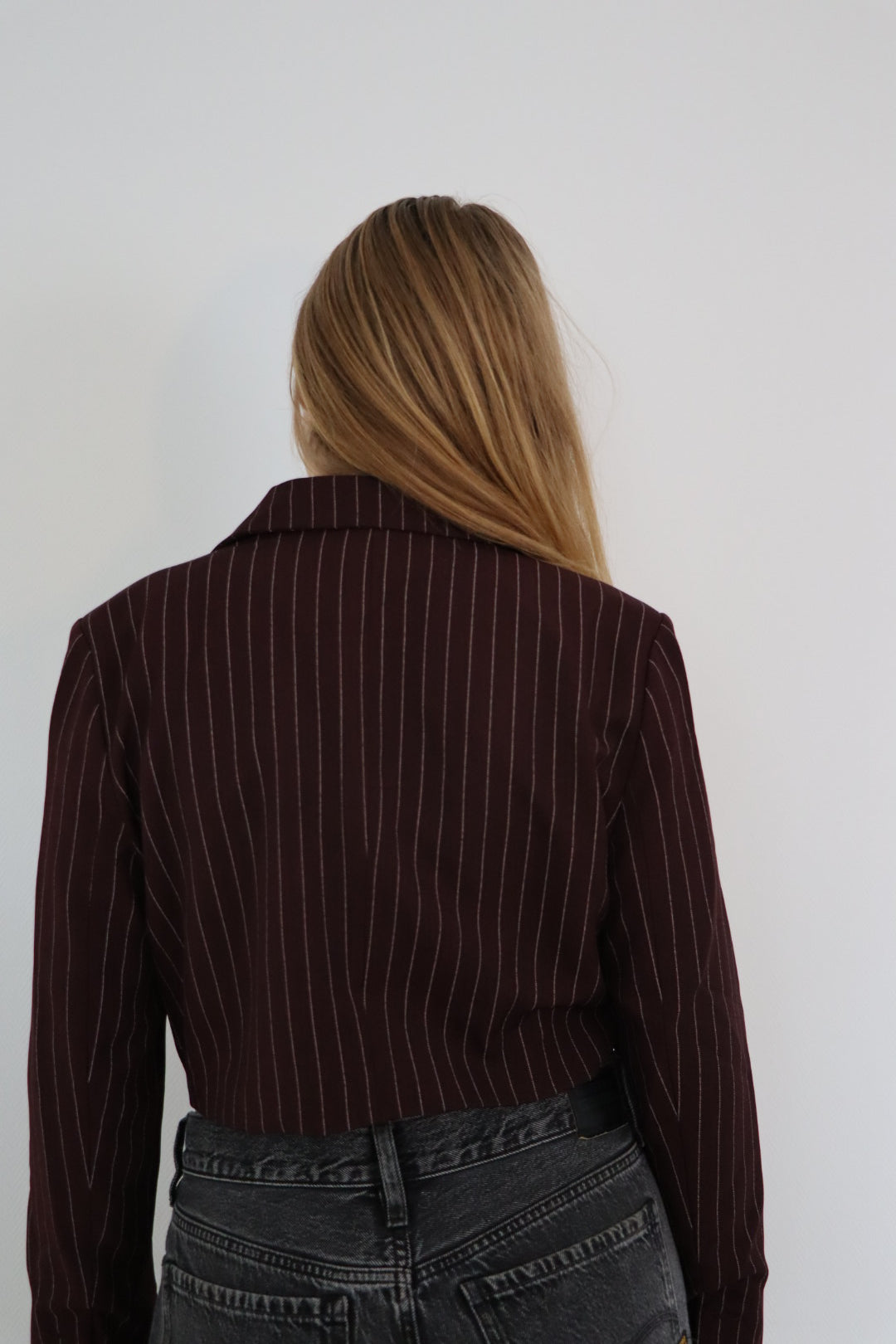 Gestreepte korte blazer burgundy