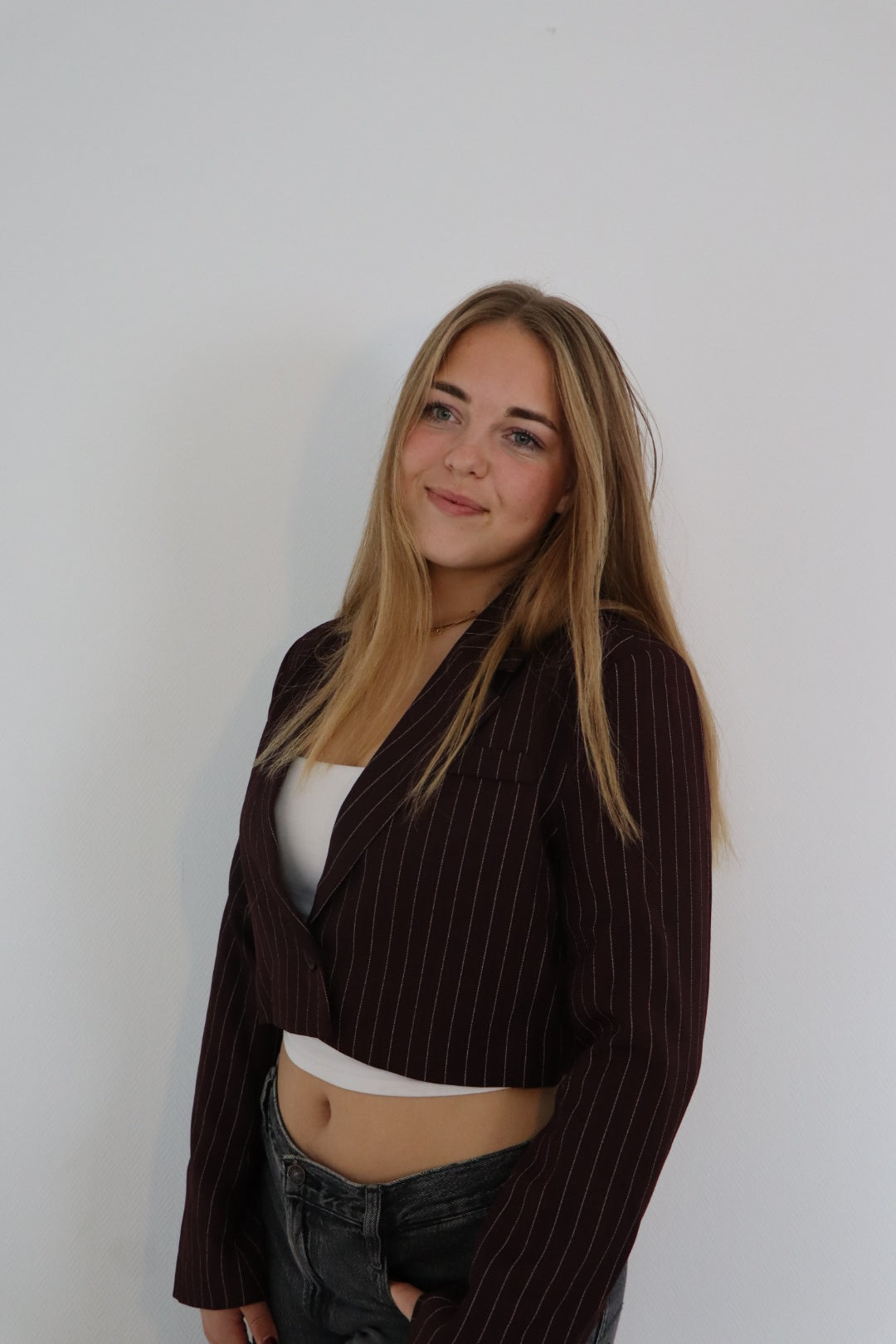 Gestreepte korte blazer burgundy
