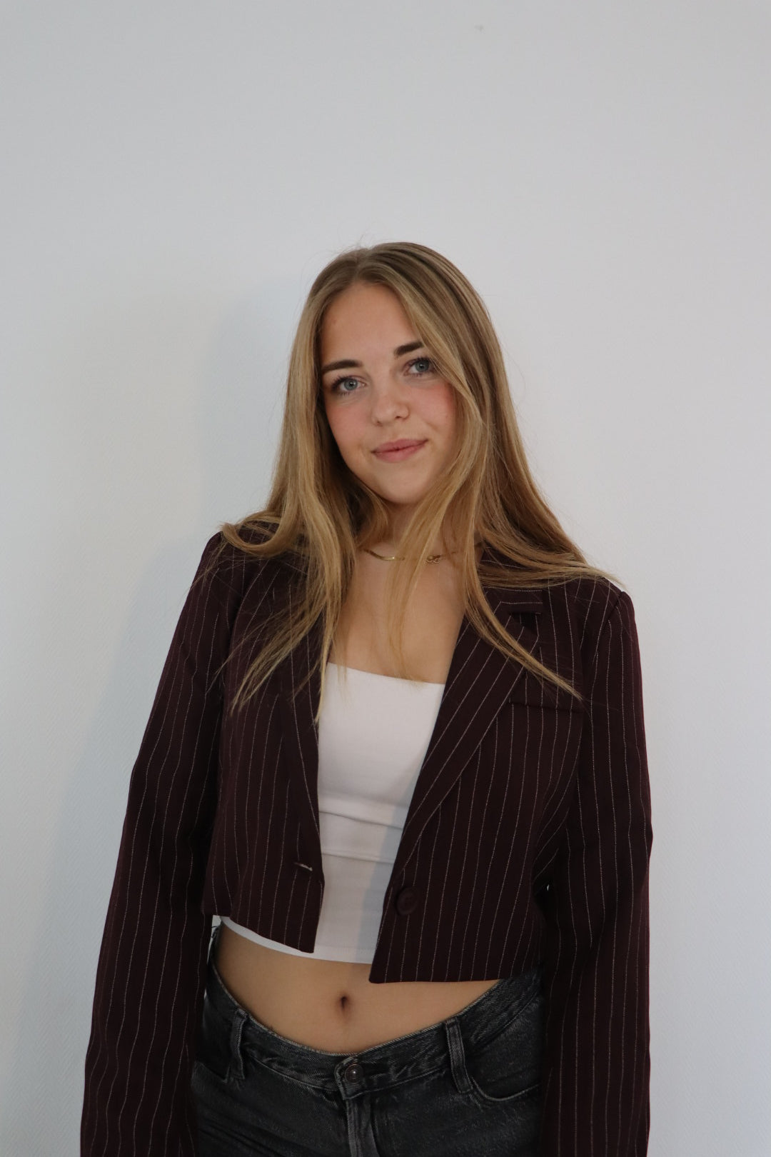 Gestreepte korte blazer burgundy