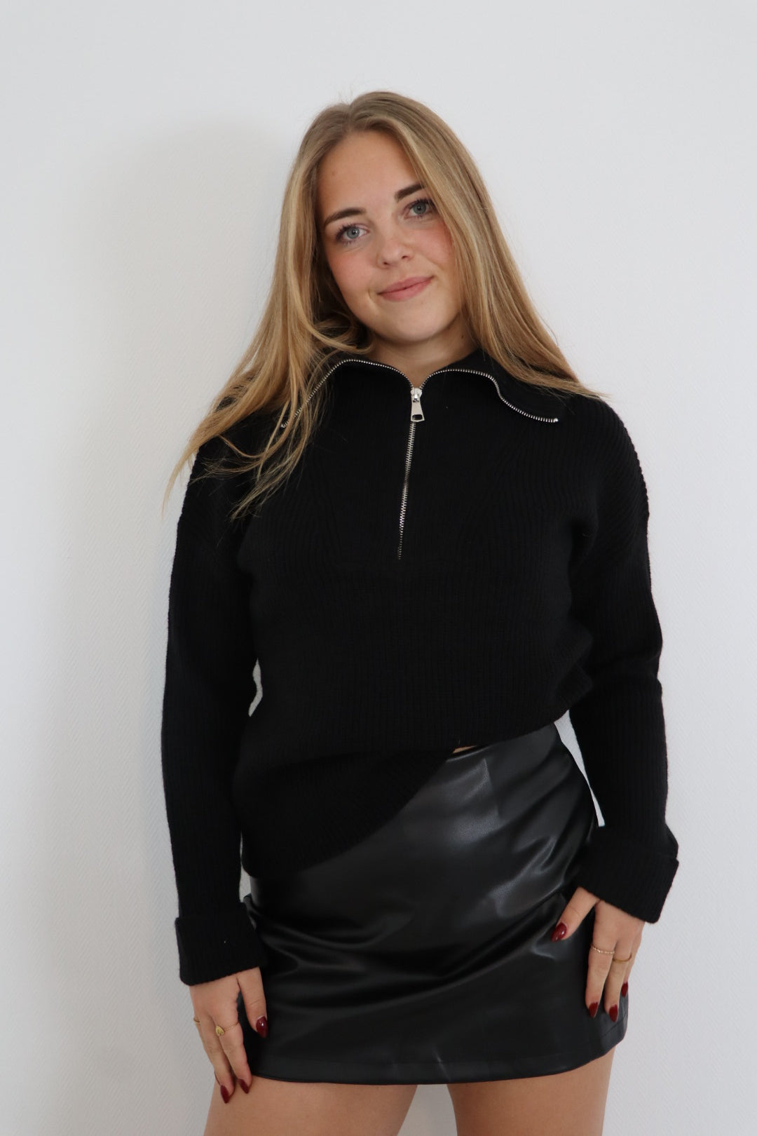 Wollen zip sweater zwart