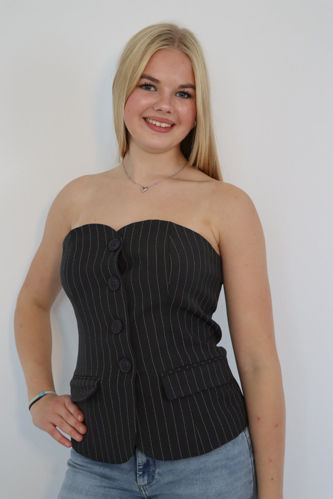 Mouwloze top met krijtstreep en elegante uitstraling Grijs