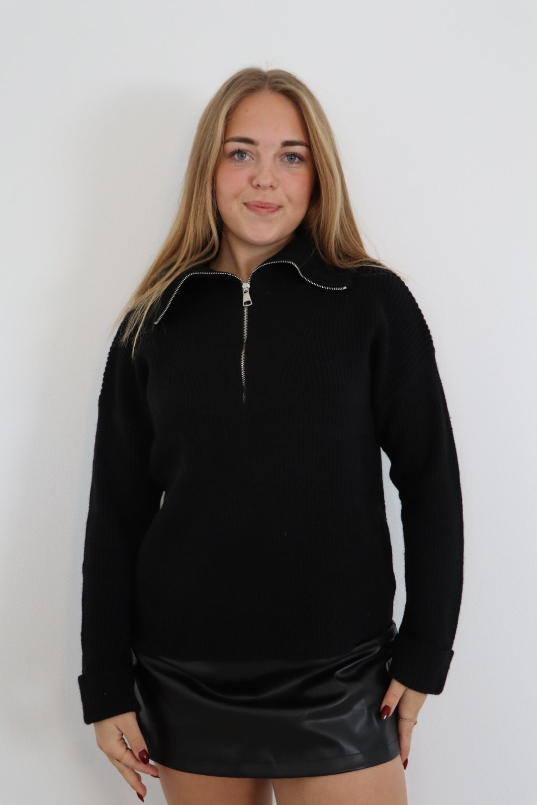 Wollen zip sweater zwart