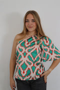 One-shoulder top met geometrische print
