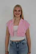 Mouwloze blazer top met enkele knoopsluiting Roze