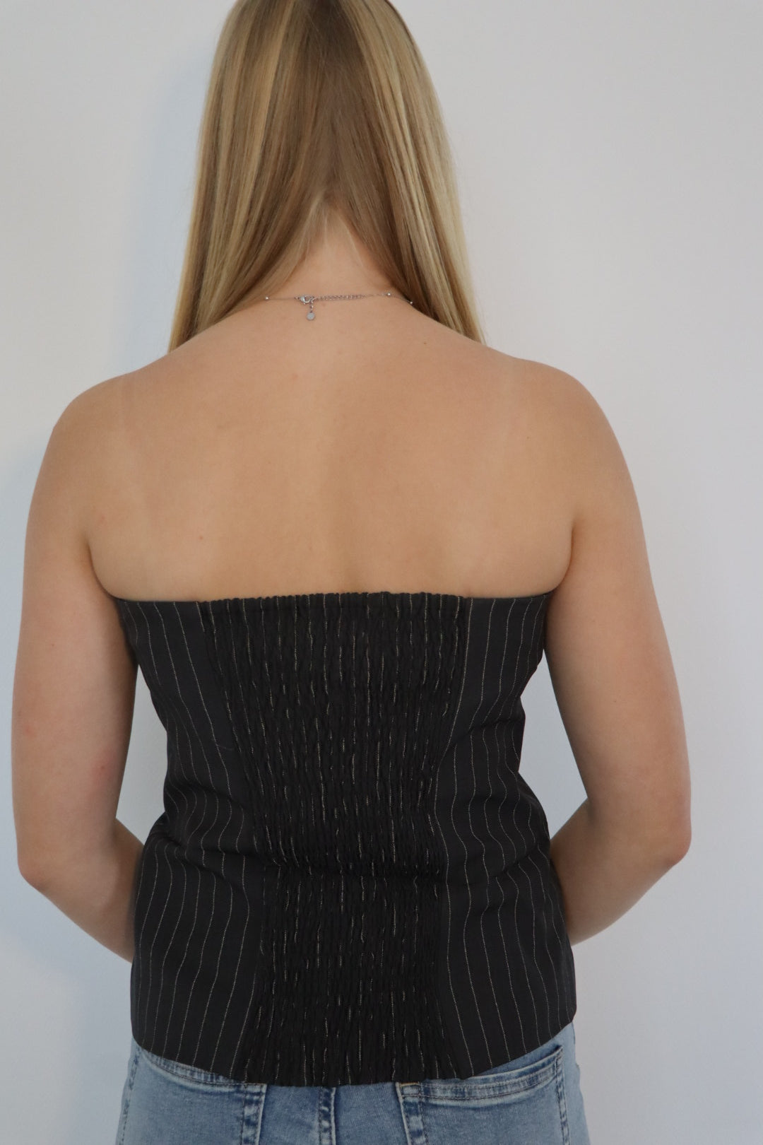 Mouwloze top met krijtstreep en elegante uitstraling Grijs
