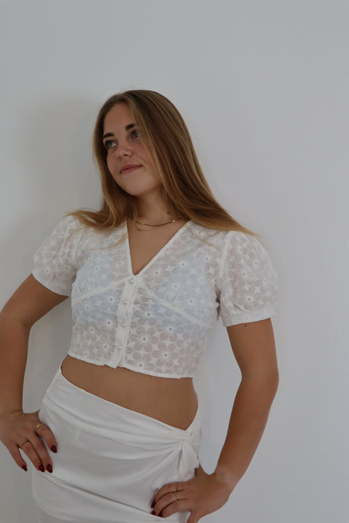 Crop top met korte mouwen, bloemenprint en V-hals