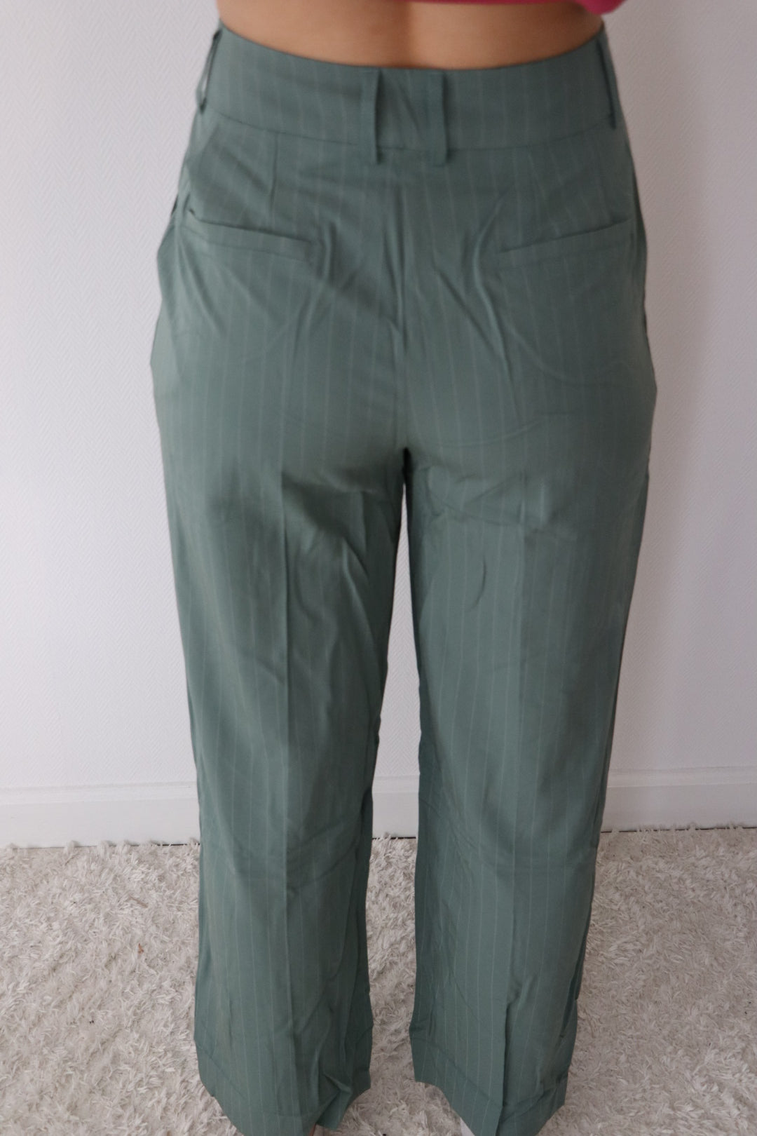 Elegante pantalon met rechte pijpen en strepen groen