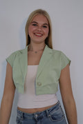 Mouwloze blazer top met enkele knoopsluiting Groen