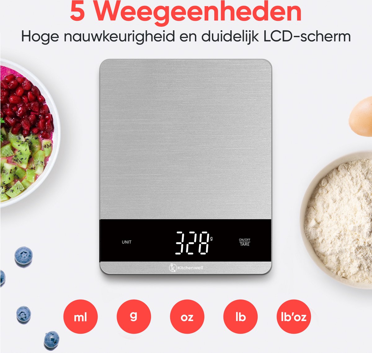 Kitchenwell – Keukenweegschaal max. 10 kg, 5 g