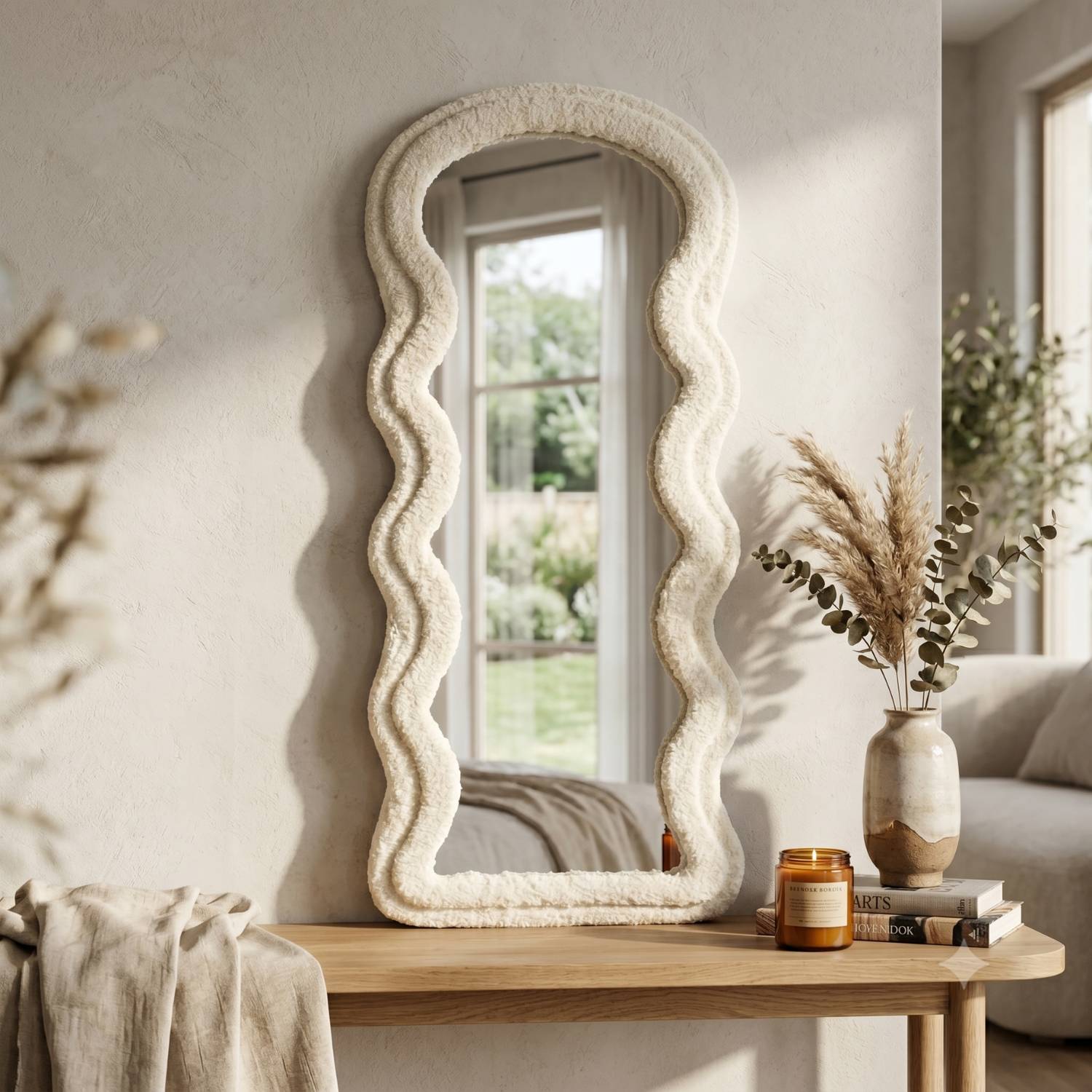 Spiegel wave – 26,5 x 60cm – teddy/velvet